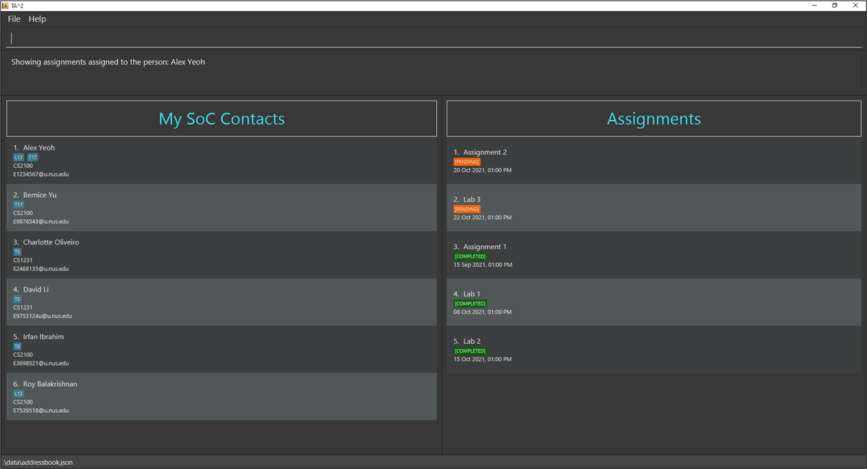 result for 'show assignment list'